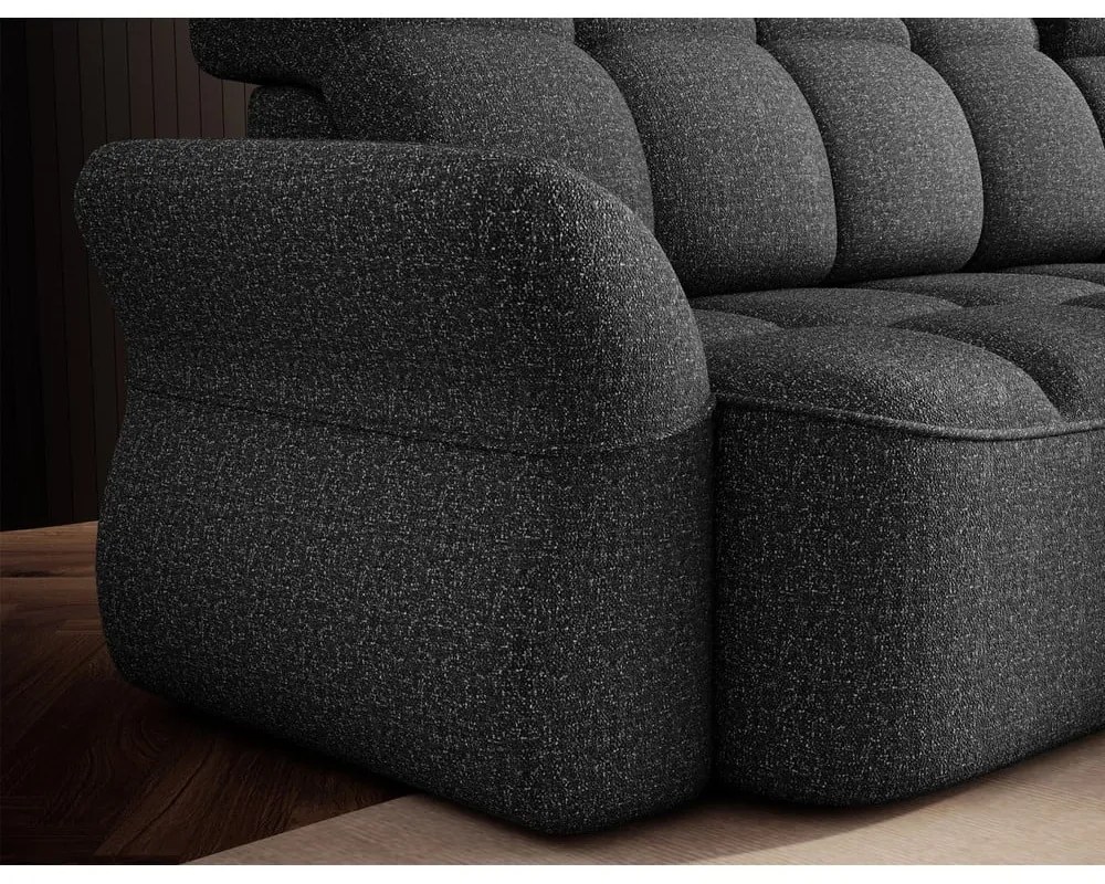 Sötétszürke bársony kinyitható-tárolóhelyes sarokkanapé (jobb oldali-heverő résszel) Beneth – ELTAP