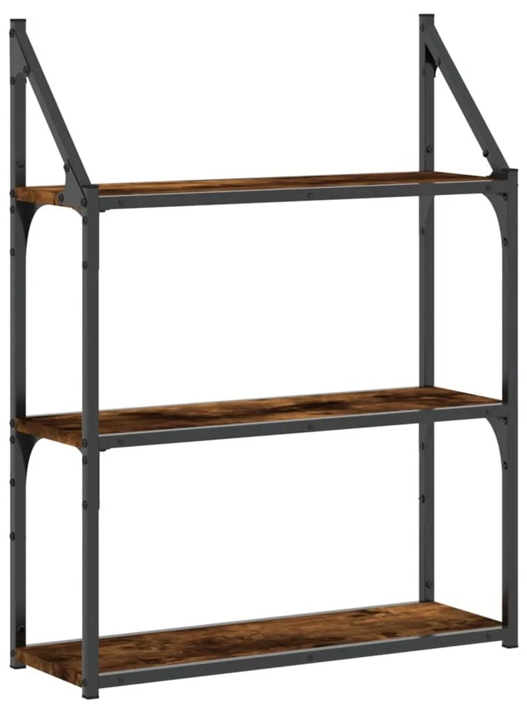 3 szintes füstös tölgy színű szerelt fa falipolc 60x21x78,5 cm