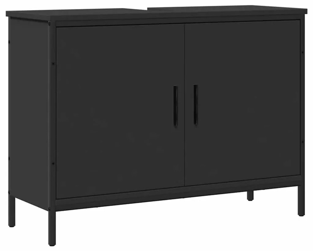 fekete szerelt fa fürdőszobai mosdószekrény 80 x 30 x 60 cm