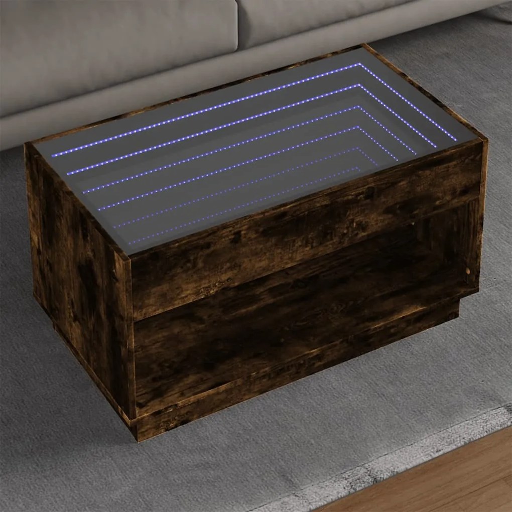 Füstös tölgy végtelen hatású LED-es dohányzóasztal 90x50x50 cm