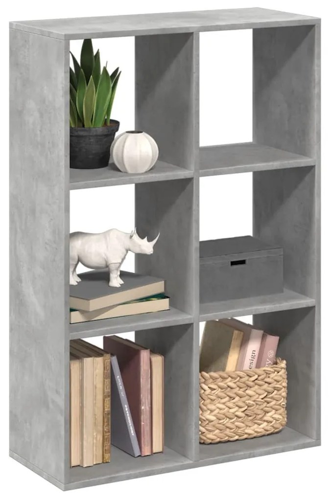 betonszürke szerelt fa elválasztó könyvespolc 69,5x29x103,5 cm