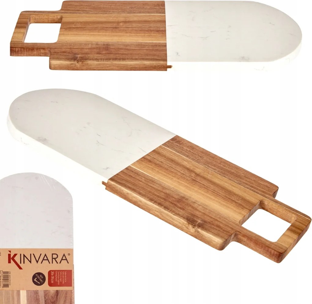 Konyhai Vágódeszka Fogantyúval Fehér Márvány 38x18 Tartós Ellenálló