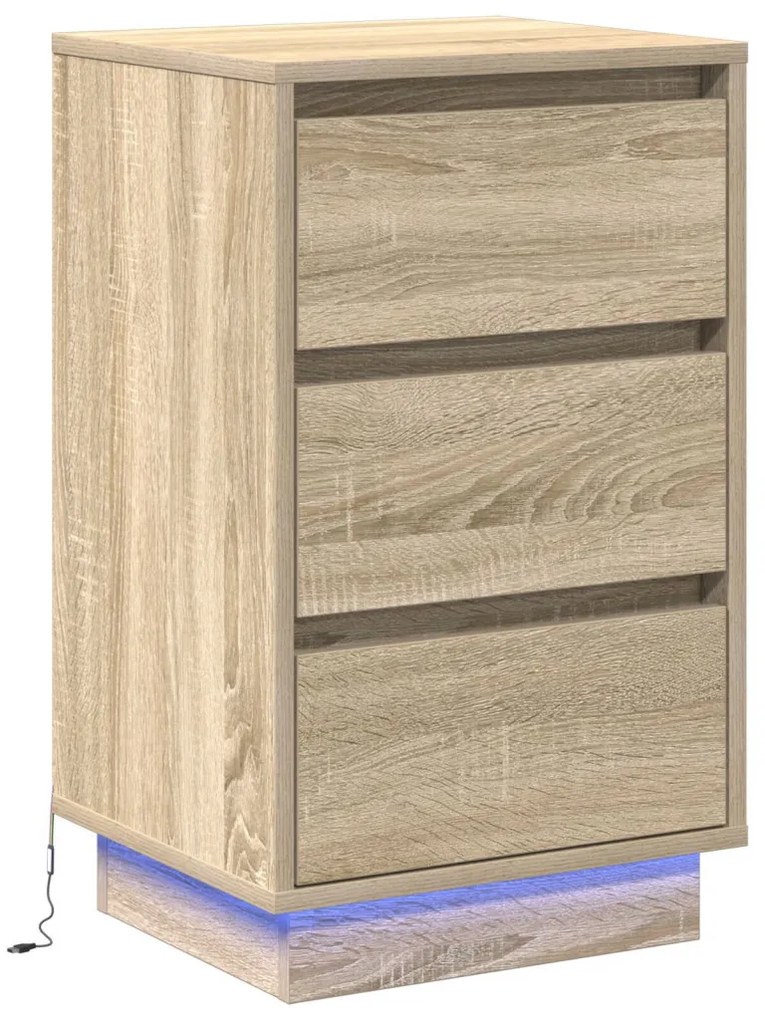 Éjjeli kabinet LED világítással Sonoma tölgy 39x34,5x65 cm Szerelt fa