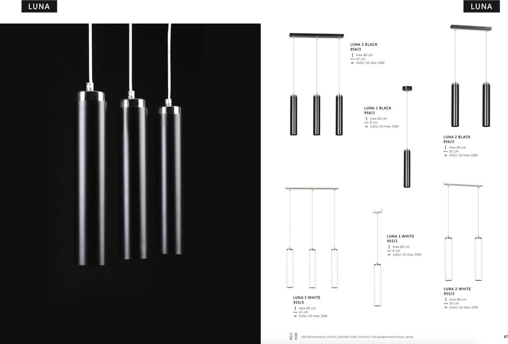 Emibig modern függeszték luna fehér króm emi955/3
