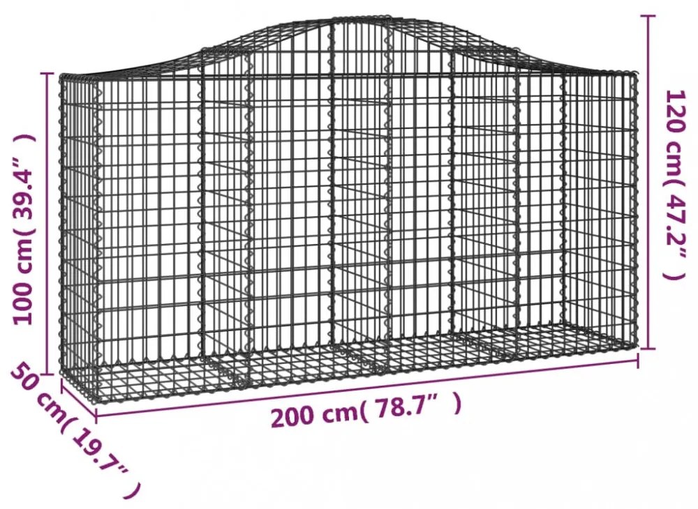 2 db íves horganyzott vas gabion kosár 200 x 50 x 100/120 cm