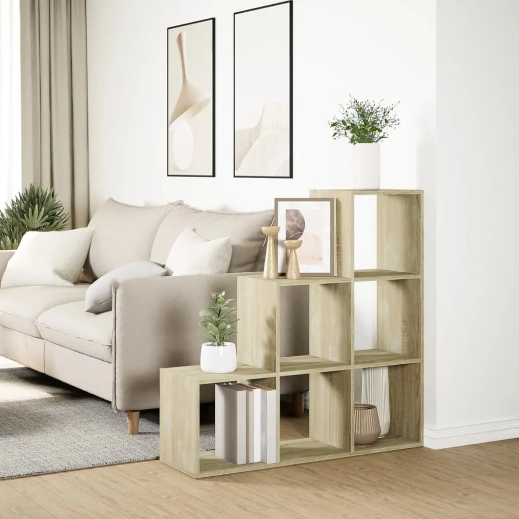 3 szintes sonoma tölgy fa térelválasztó könyvespolc 99x29x99 cm