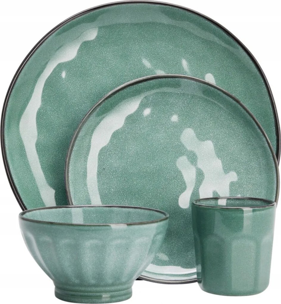 Ebédlő Szett 16 Db-os 4 Személyes Bögre+tányér Zöld