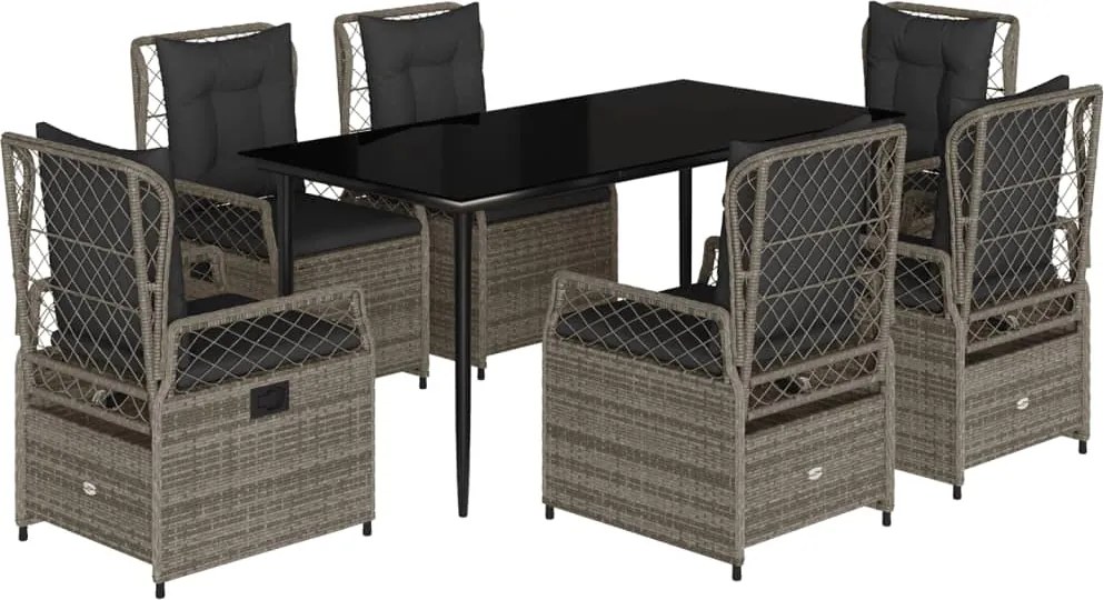 vidaXL 7 részes szürke polyrattan kerti étkezőgarnitúra párnával