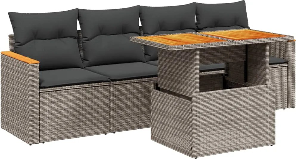 vidaXL 5 részes szürke polyrattan kerti ülőgarnitúra párnákkal