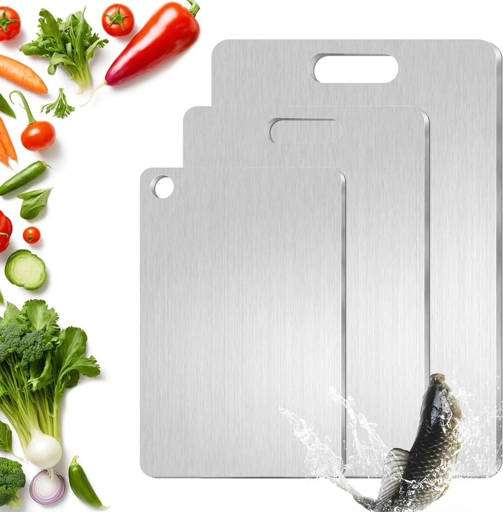 3db Acél Vágódeszka Kétoldalas Minőségi Tartós Titán acél