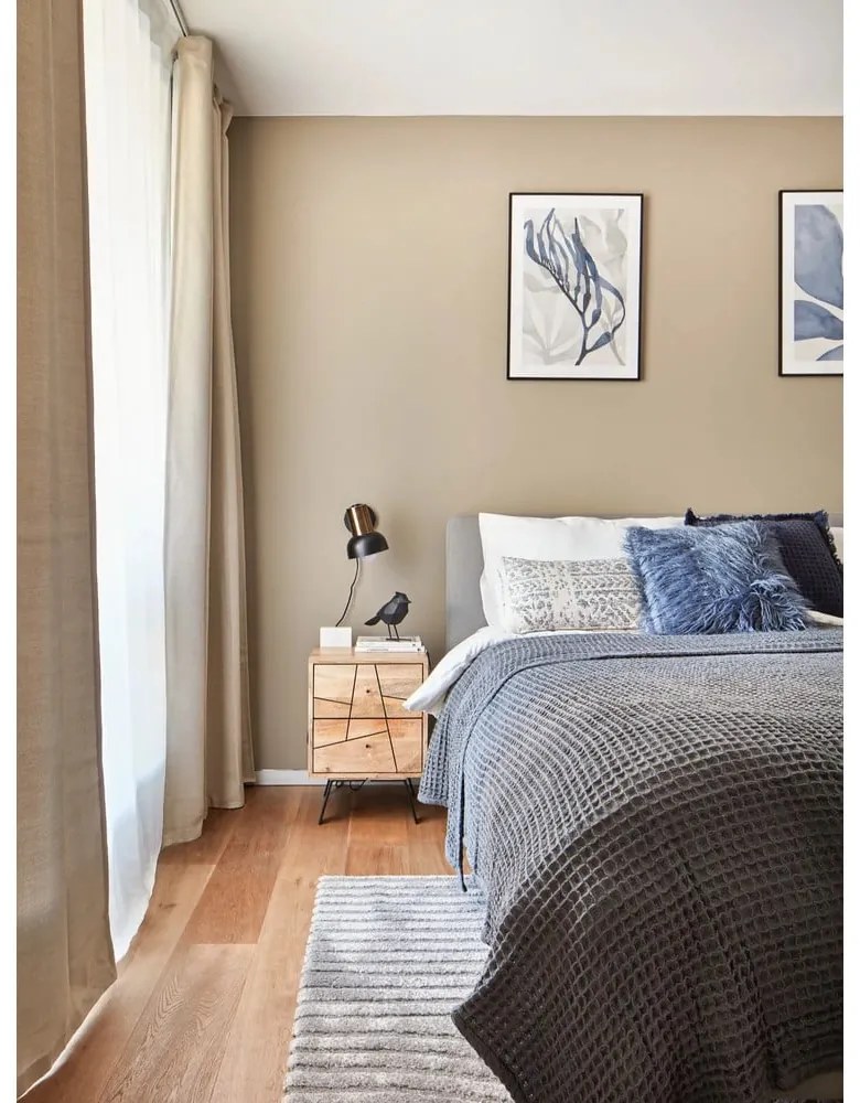 Szürke kárpitozott ágyneműtartós franciaágy ágyráccsal 140x200 cm Mattis – Meise Möbel