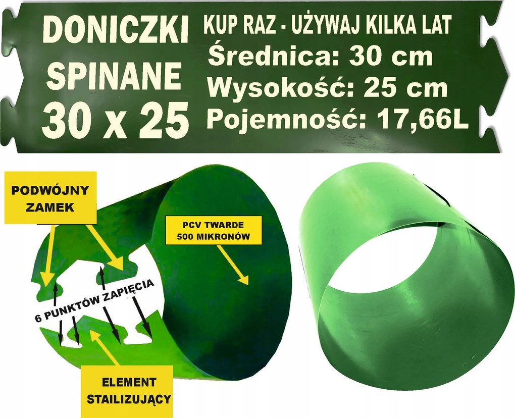 Virágcserép Hengerek Pántos Gyűrűk 30x25 paradicsomhoz, paprikához 17 L