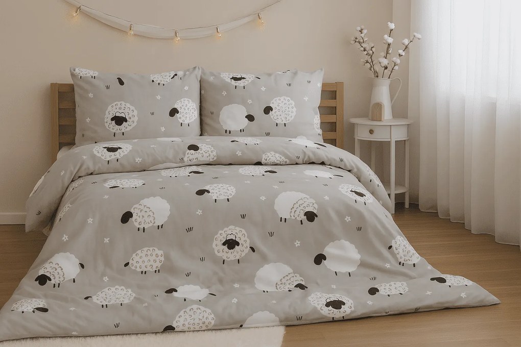 Pamut ágyneműhuzat 2 ágyra SHEEPS, bézs Ágyneműhuzat mérete: 2 db 70 x 90 cm | 2 db 140 x 200 cm