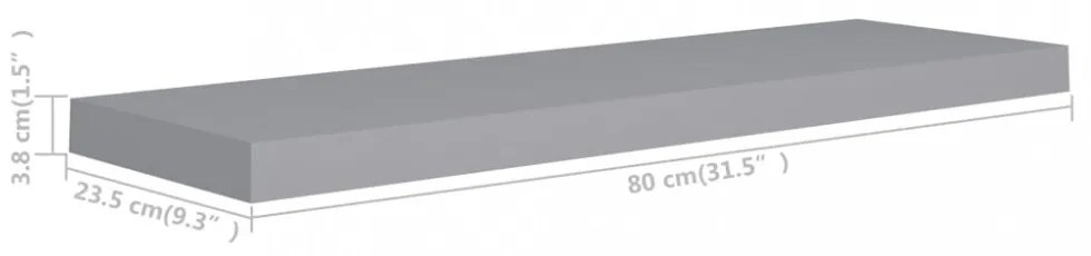 4 db szürke MDF lebegő fali polc 80 x 23,5 x 3,8 cm
