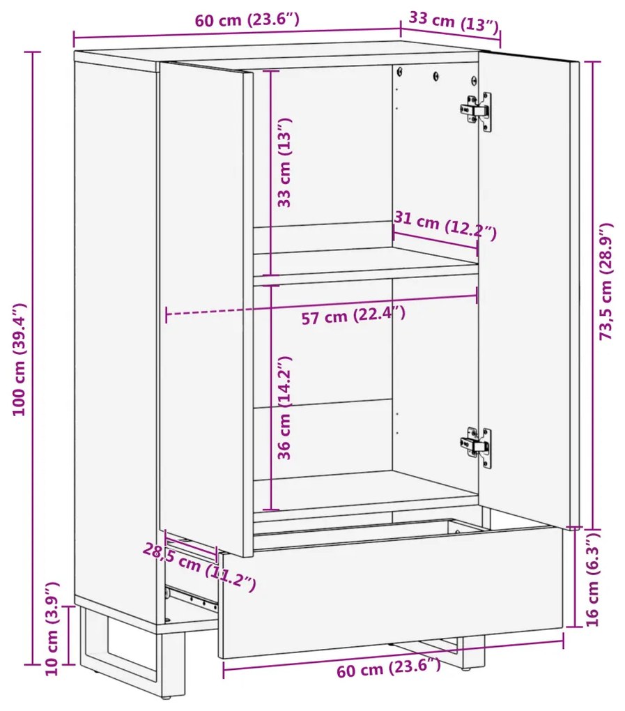 Highboard 60x33.5x100 cm Szilárd Mangó