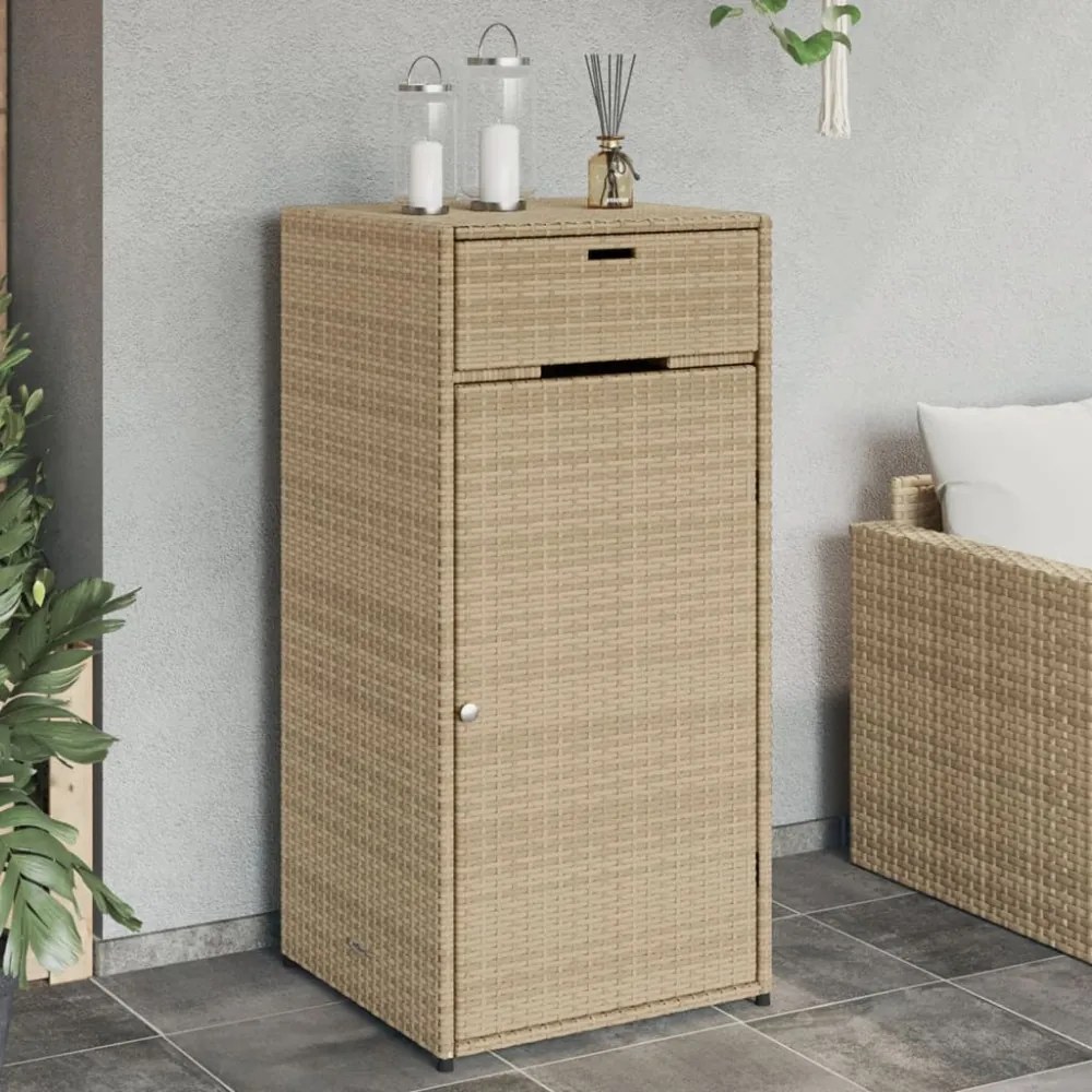bézs polyrattan kerti tárolószekrény 55 x 55 x 111 cm