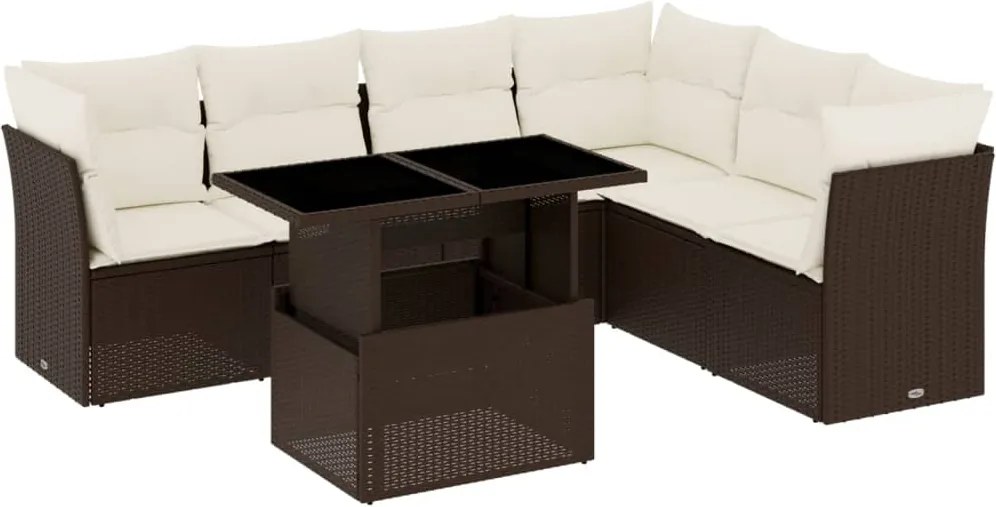 vidaXL 7 részes barna polyrattan kerti ülőgarnitúra párnákkal