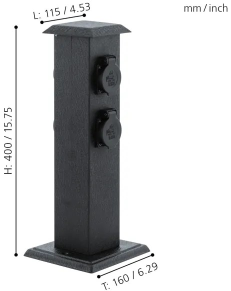 EGLO 93426 - kültéri kert oszlop aljzatokkal SCHUKO IP44