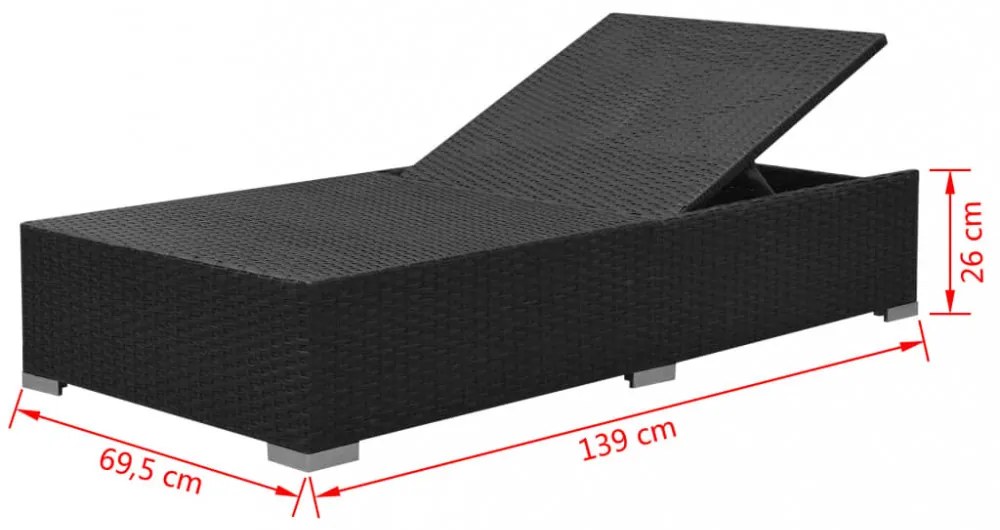 3-részes fekete polyrattan kerti bútorszett párnákkal
