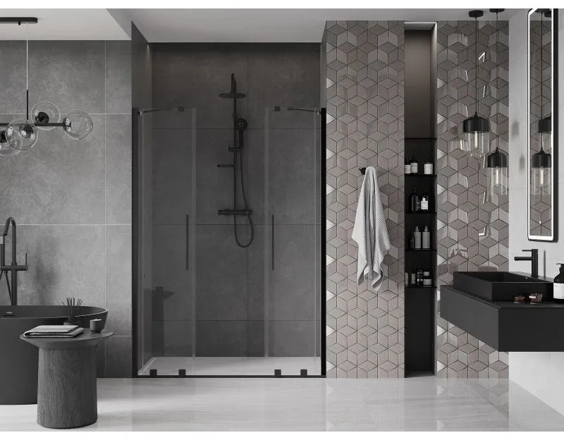 Mexen Velar Duo, nyitható tolóajtó 150x200 cm, 8mm átlátszó üveg, fekete matt, 871-150-000-02-70