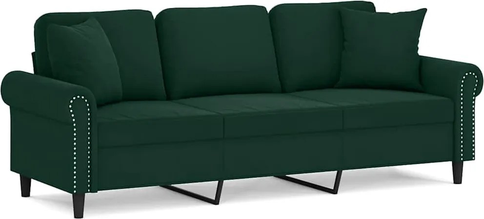 vidaXL 3 személyes sötétszürke bársony kanapé díszpárnákkal 180 cm