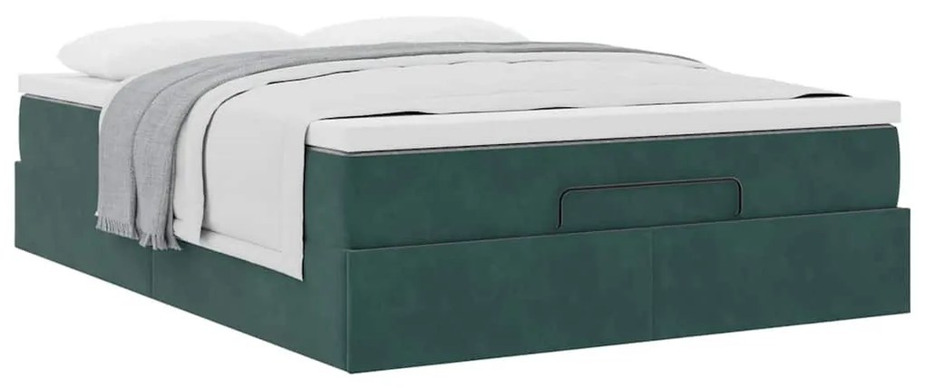 Ottomán ágykeret matraccal sötétzöld 140x190cm bársony