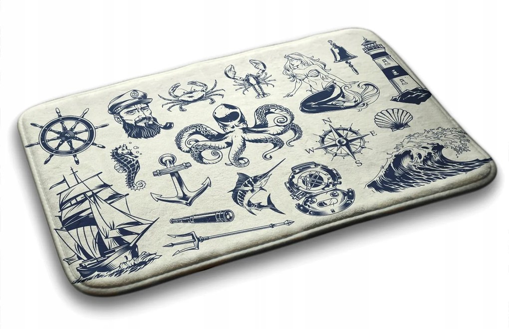 Fürdőszobaszőnyeg puha Tengeri szimbólumok 75x45 cm