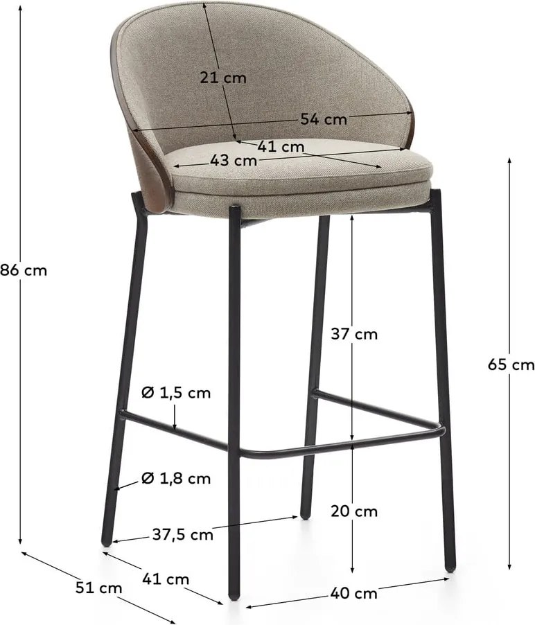 Barna-bézs bárszék (ülésmagasság 65 cm) Eamy – Kave Home