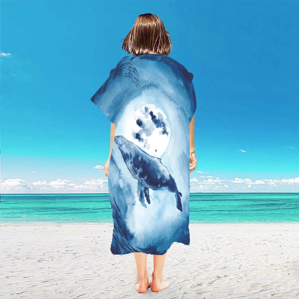 Poncsó törölköző WHALES kék 80×145 cm