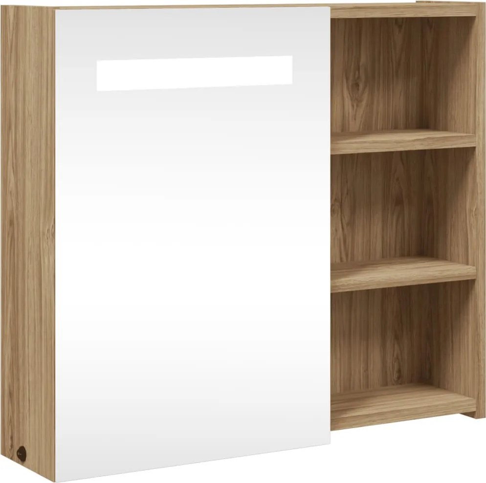 vidaXL tölgyszínű tükrös fürdőszobaszekrény LED-del 60 x 13 x 52cm