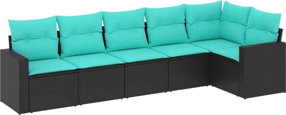 vidaXL 6 részes fekete polyrattan kerti ülőgarnitúra párnával