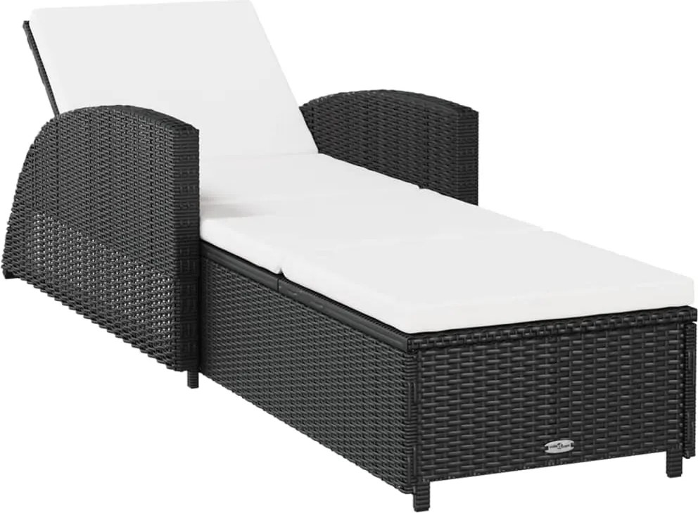 vidaXL fekete polyrattan napozóágy krémfehér párnával