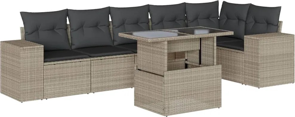 vidaXL 7 részes világosszürke polyrattan kerti ülőgarnitúra párnákkal