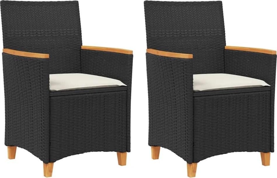 vidaXL 2 db fekete polyrattan és tömör fa kerti szék párnával