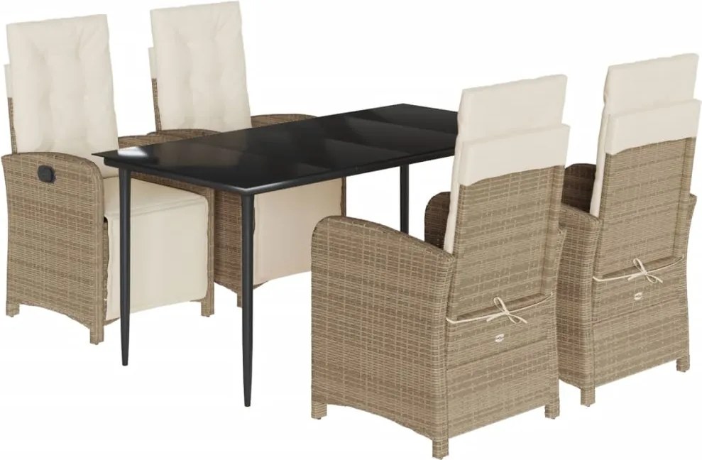 vidaXL 5 részes bézs polyrattan kerti étkezőgarnitúra párnákkal