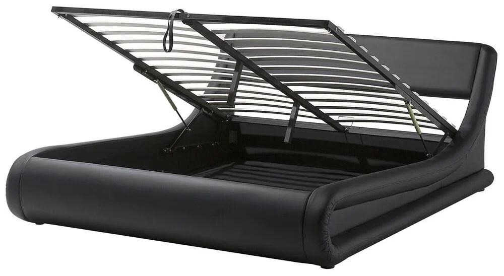 Fekete műbőr ágyneműtartós franciaágy 180 x 200 cm AVIGNON Beliani