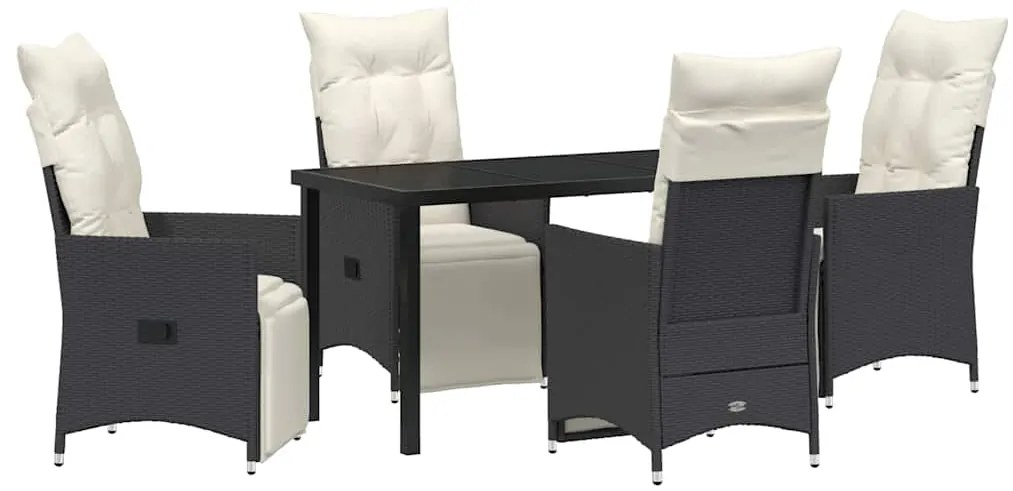 vidaXL Kert étkező szett párnával 5 pcs Fekete polirattan
