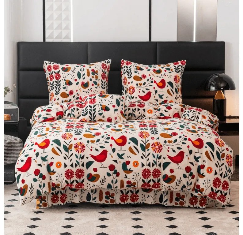 Mikroplüss ágyneműhuzat RETRO MADÁR színes Ágyneműhuzat mérete: 2 db 70 x 90 cm | 200 x 220 cm