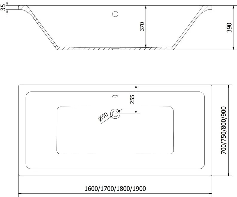 Mexen Cube téglalap alakú kád 190 x 80 cm, fehér - 55051908000