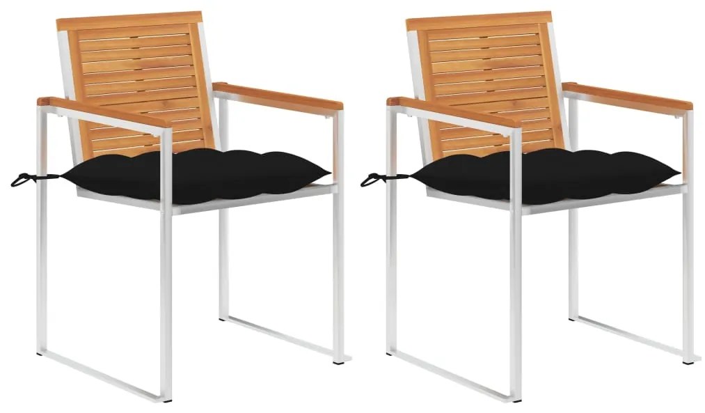 vidaXL 2 db tömör akácfa és acél kerti szék párnával