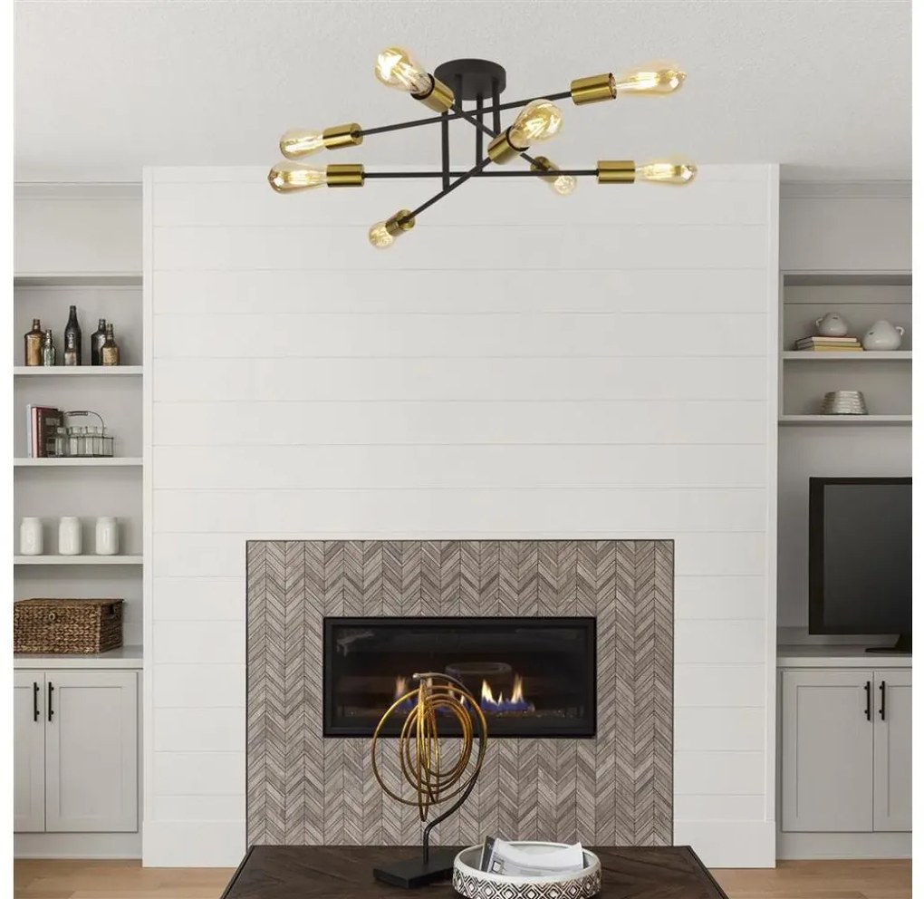 Searchlight 8048-8BK - Felületre szerelhető csillár ARMSTRONG 8xE27/60W/230V sárgaréz