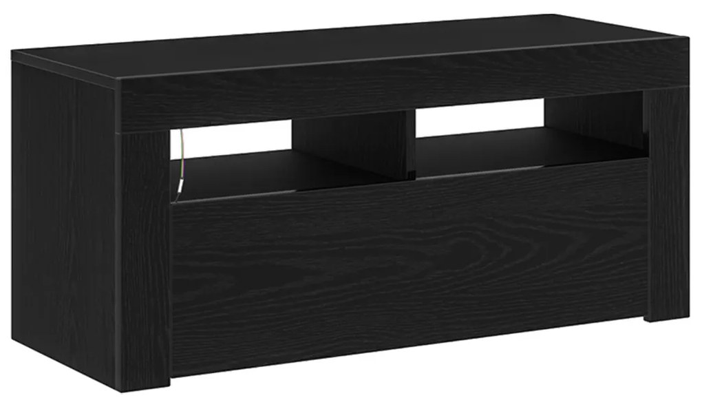 LED-es fekete tölgy TV szekrény 90x35x40 cm szerelt fából