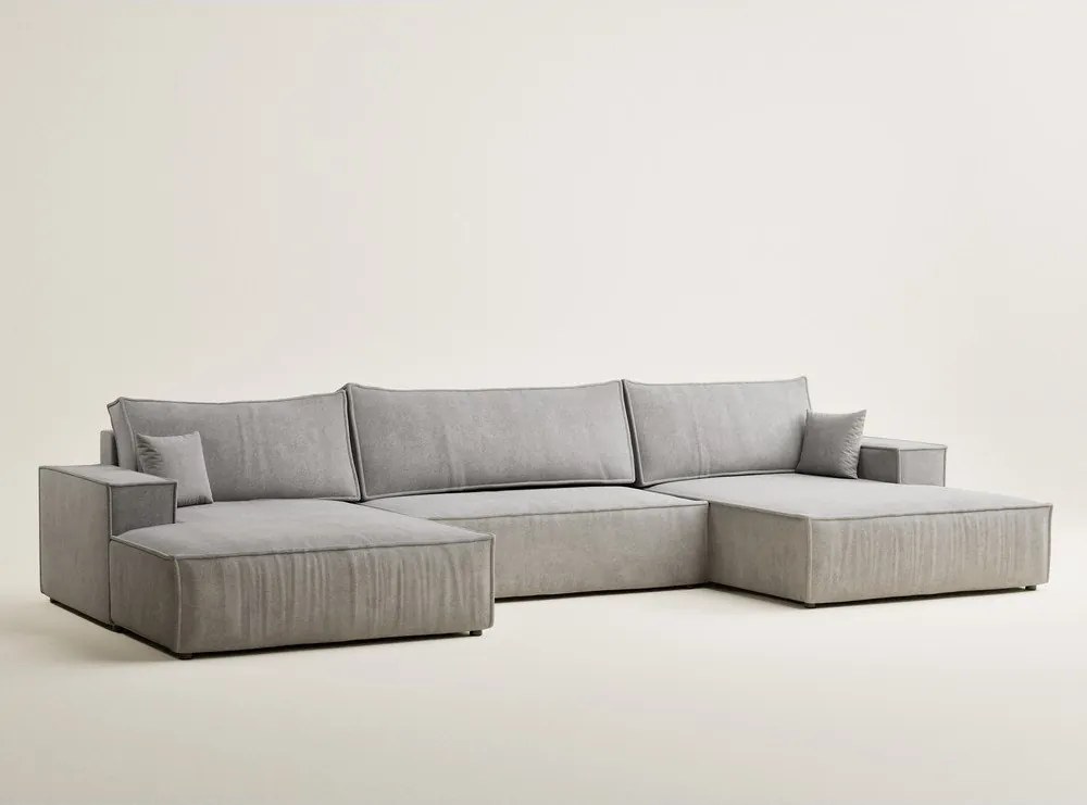 Szürkésbézs zsenília kinyitható-tárolóhelyes sarokkanapé (U alakú) Kyoto – Maison de Rêve