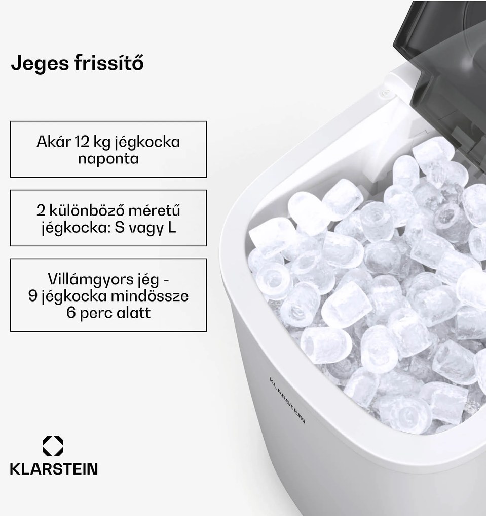 Klarstein Caldwell jégkockakészítő, 12 kg jégkocka/nap, teljesen automatikus, LED kijelző, könnyű tisztítás
