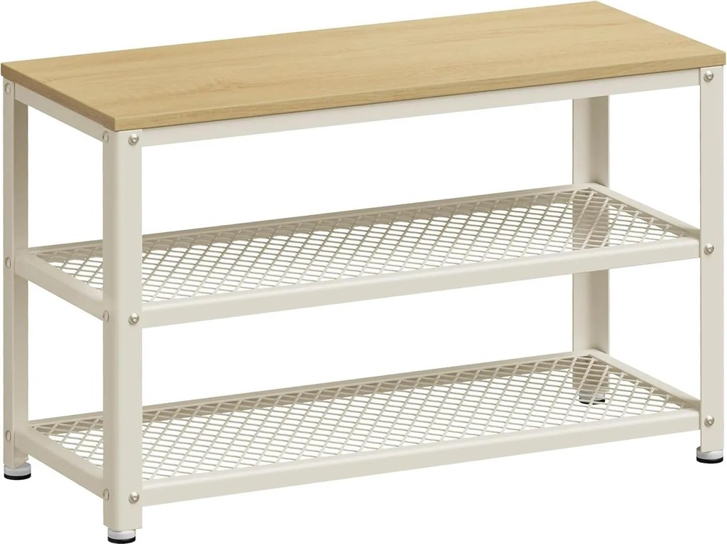 2 polcos cipőtartós pad, 30 x 73 x 45 cm tölgy bézs és klasszikus fehér