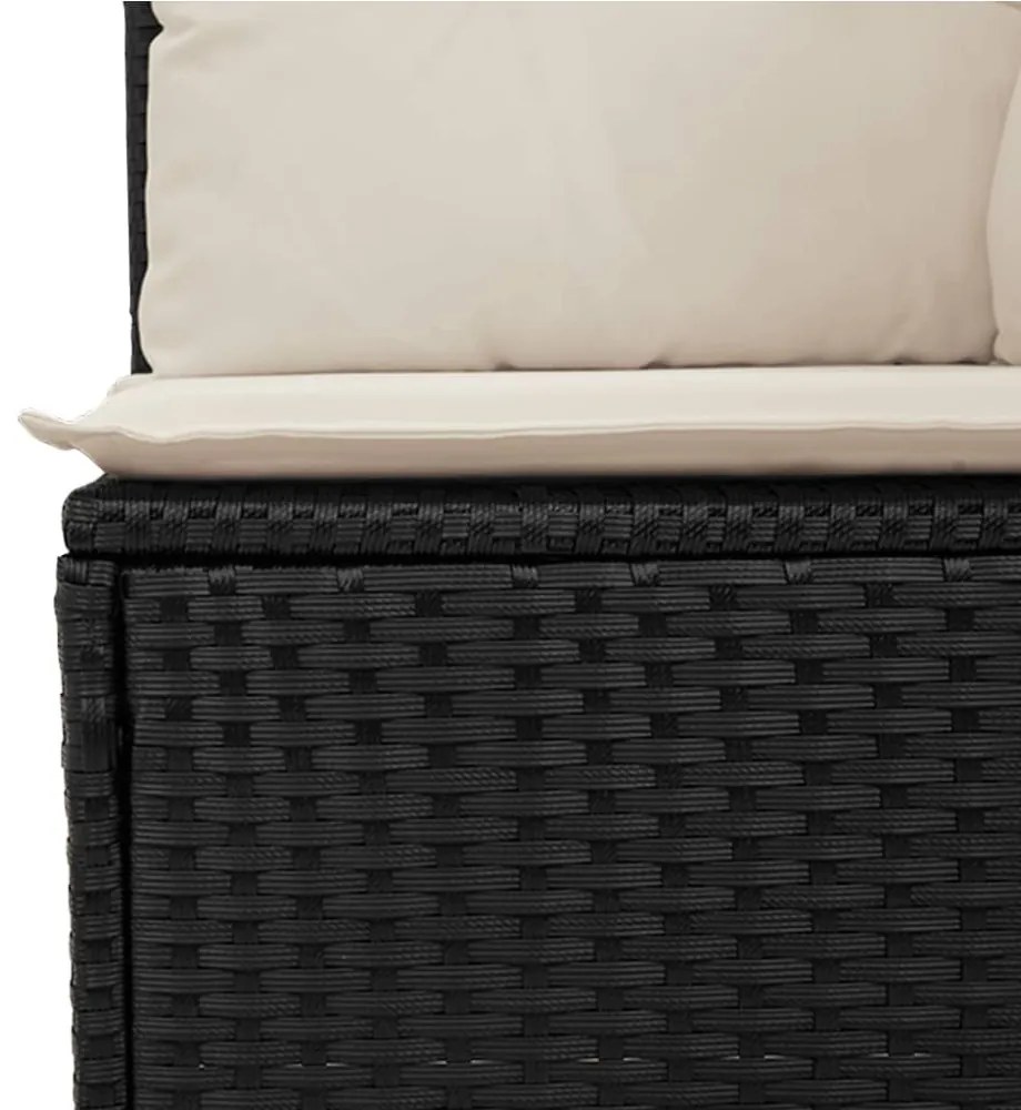 vidaXL fekete polyrattan karfa nélküli kerti kanapé párnával