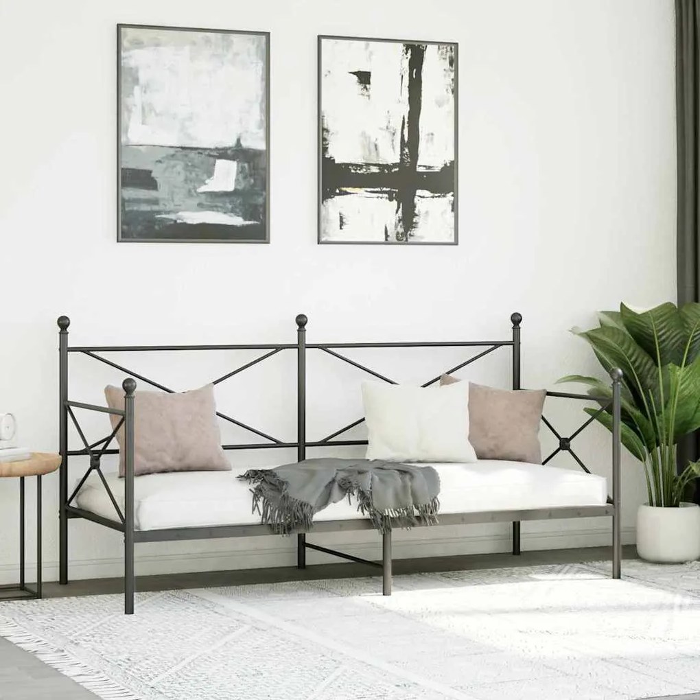 fekete acél kanapéágy matrac nélkül 75 x 190 cm