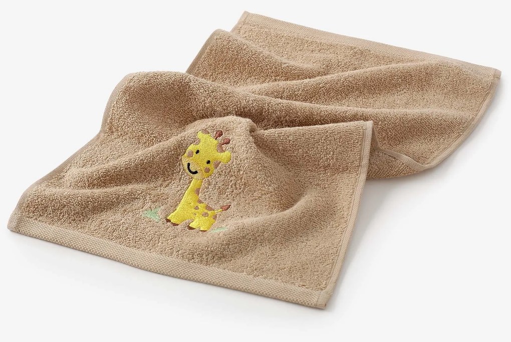 Goldea gyermek frottír törölköző - zsiráf a barna 30 x 50 cm