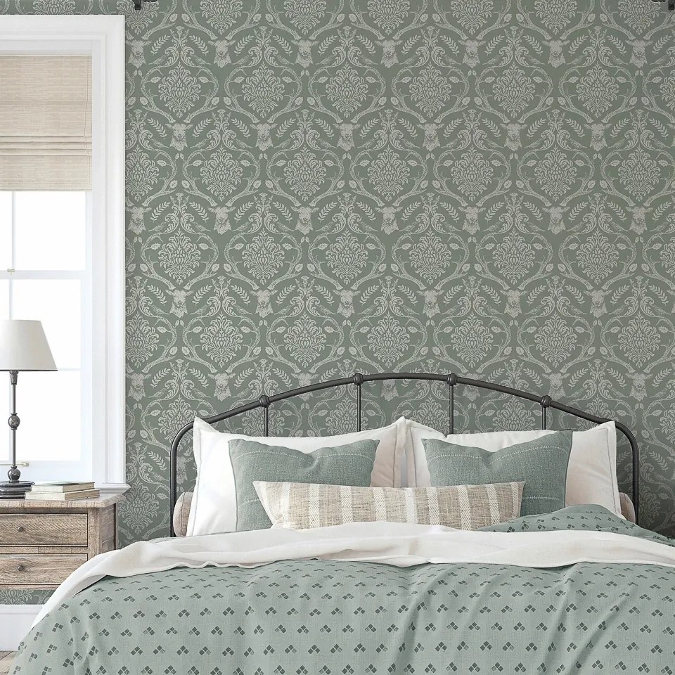 Arthouse Signature 2 Stag Damask zöld damaszt mintás papír tapéta – 923706