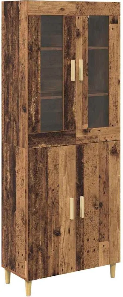 vidaXL Magasfiú Öreg fa 69,5 x 34 x 180 cm Műanyag Fa és Üveg